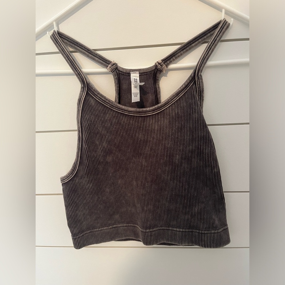 Zenana Outfitters Gray Ribbed Women's Tank Top